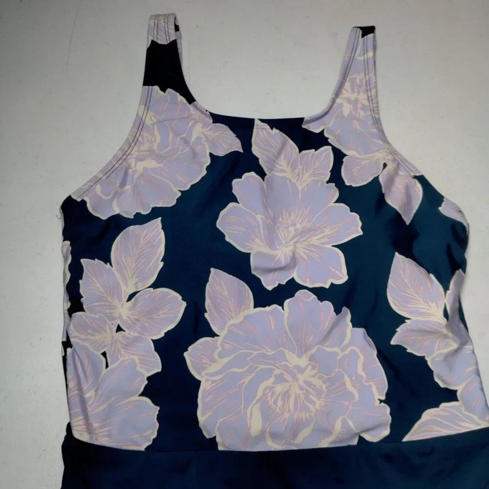 Catalina Swimwear Bathing Suit One Piece Medium Blue Purple Floral Tank Swim - Picture 16 of 16